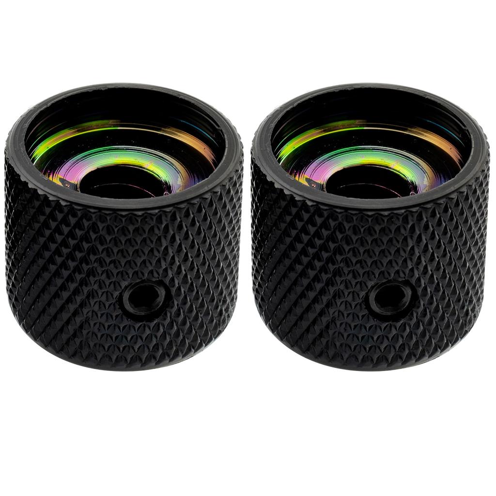 Musiclily Pro 1/4" Steel Mother-of-Pearl Dome Knobs, Horizontal Thread, Universal Fitting for Electric Guitar/Bass, Black (Set of 2)