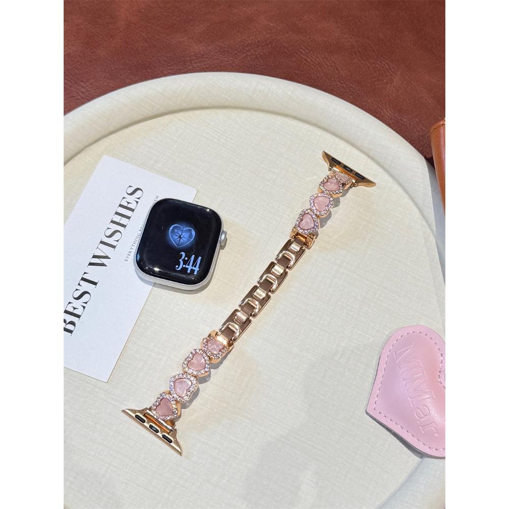 Heart Copper Zircon Shell Metal Strap For Apple Watch Ultra 49/46/45/44/42/41/40/38mm, Fashion Metal Bracelet Wristband Series 10 9 8 7 6 5 4 3 2 1 SE