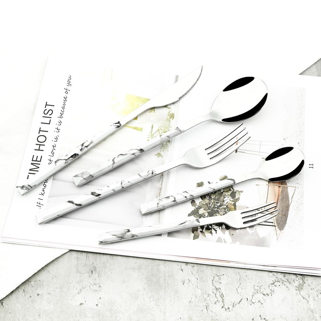 30Pcs Imitation Wooden Handle Dinnerware Cutlery Set Stainless Steel Tableware Knife Fork Spoons Silverware Western Flatware