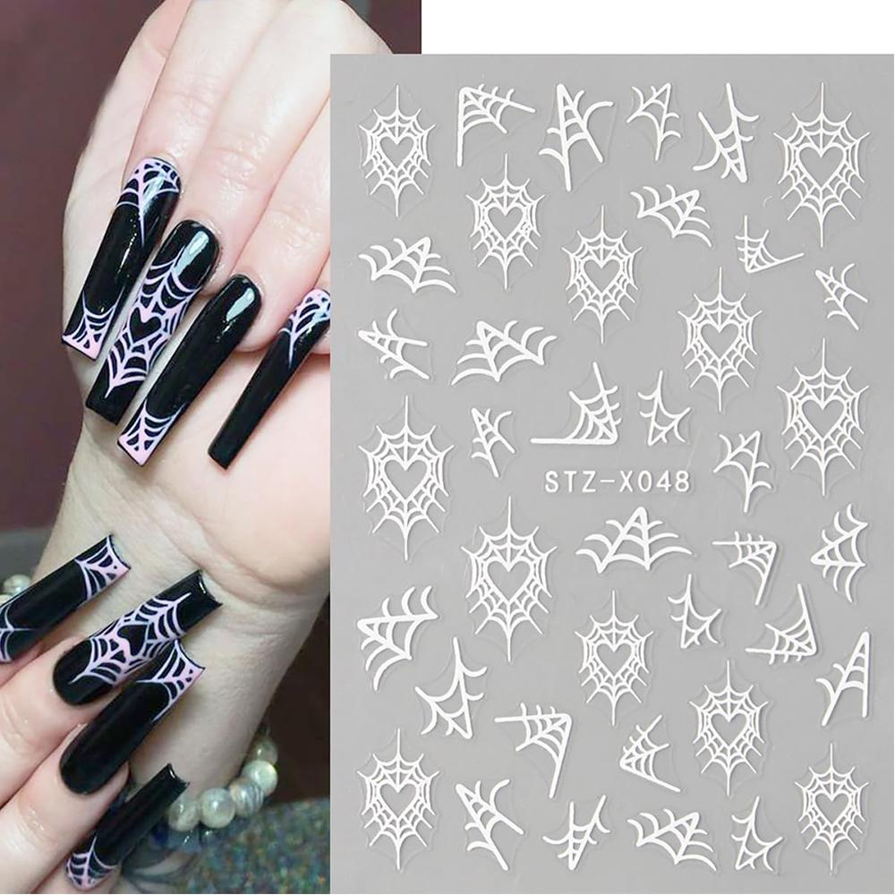 8 Sheets Halloween Nail Decals Self-Adhesive Black White Art Stickers For Women