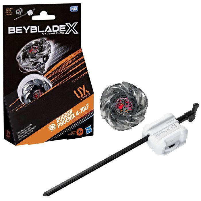 Beyblade X Starter Pack Rudder Phoenix 4-70LF UX, toupie Takara Tomy de type attaque avec lanceur, toupies de compétition, dès 8 ans
