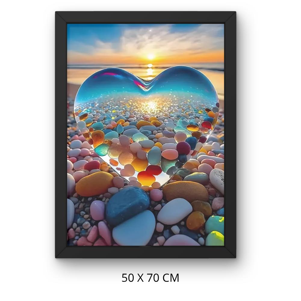 Obraz Do Malowania Po Numerach Z Ramą Szklane Serce Na Plaży 50X70 Cm