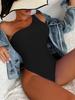Women's Swimsuit Solid Color Sexy One-shoulder Hollow Drawstring One-piece Bikini Beachwear Bathing Suits