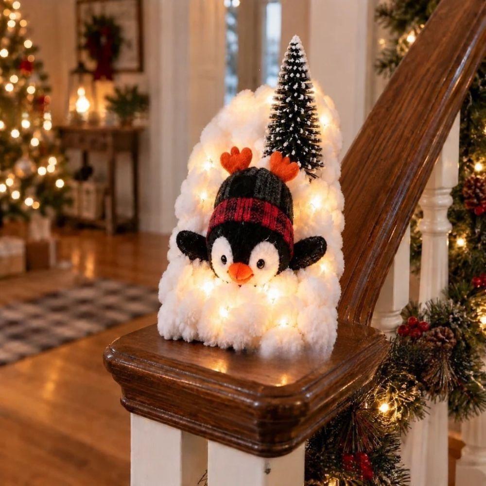 Penguin Christmas Stair Snow Decor Illuminating Snow Scene Decoration Holiday DIY Decorations