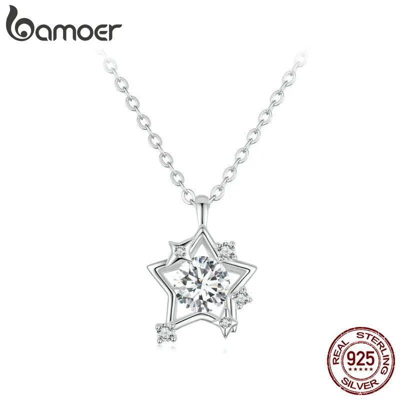 BAMOER стерлингового серебра 925 пробы блестящая звезда кулон ожерелье Pave установка CZ для женщин подарок на день рождения модные изящные ювелирные изделия подарок