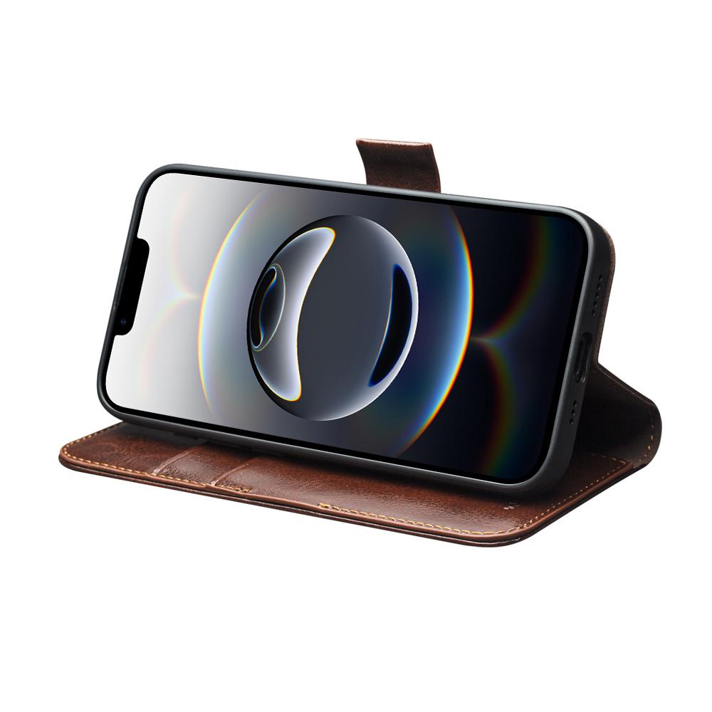 QIALINO For iPhone 16e Wallet Case Genuine Cow Leather Flip Cover Magnetic Clasp Full Protection