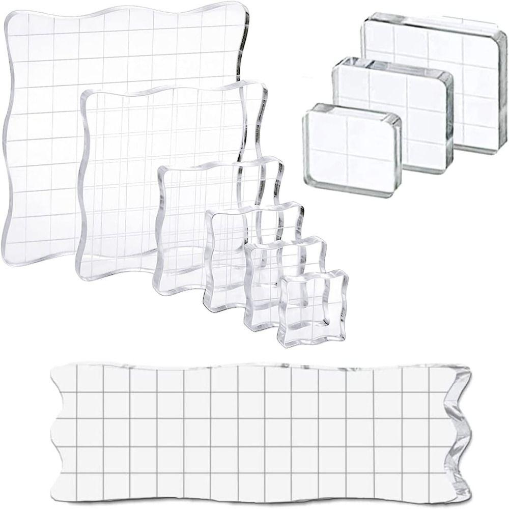 Acrylic Stamp Block Set with Grid Lines,Assorted Sizes Clear Stamp Blocks,Acrylic Mounting Blocks for Scrapbooking Crafts Making