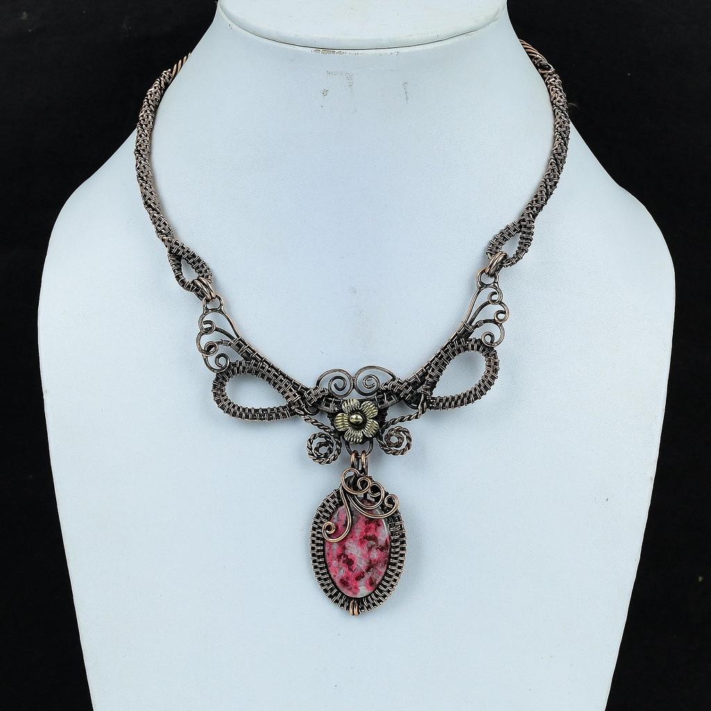 Розовый тулит ожерелье ручная работа, ожерелье, обернутое медной проволокой 999 пробы, дизайнерские украшения с драгоценными камнями, ожерелье с регулируемой цепочкой, подарок для мамы