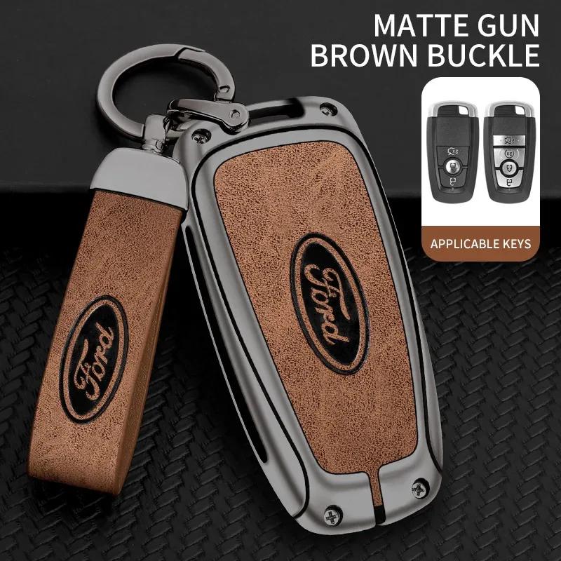 Car Sticker Ford Leather Car Key Case Cover Shell For Ford Fusion Edge Mustang Explorer Expedition Bronco Ecosport Ranger F150 F