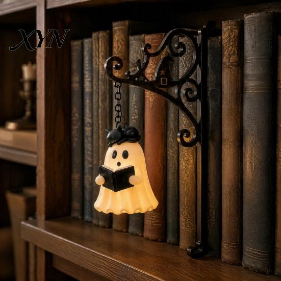 Призрачная лампа для чтения, подвесной светильник для книги, жуткий железный книжный шкаф, декор с теплым креативным свечением, готический уголок, атмосферное освещение для Хэллоуина
