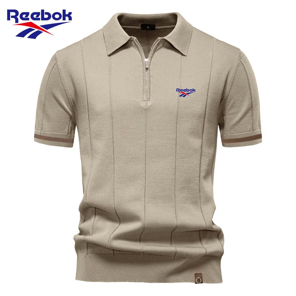Reebok 2026 Весна/Лето Новая мужская шерстяная рубашка-поло в стиле business casual с вышивкой, вязаная рубашка-поло с откидным воротником, короткий рукав