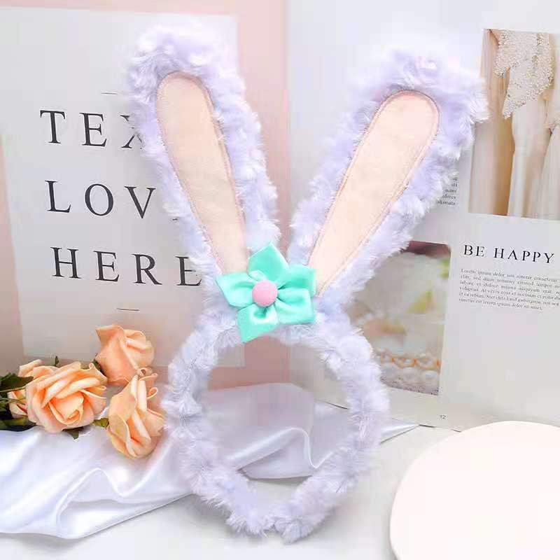 Плюшевая повязка на голову Stella Lou Rabbit Ears - милый цветочный аксессуар для волос в стиле Микки Мауса для женщин