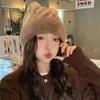 Hat Female Sweet Cute Premium Sense Leather Standard Plush Four Corner Hat Winter Warm Knitted Wool Hat