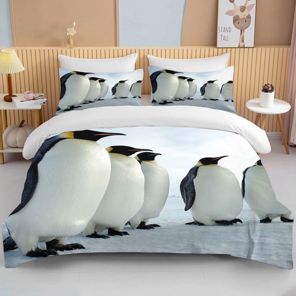 Cute Penguin Bedding 3 Piece Set King Size Double Bed Bedding Set Microfiber or Polyester Duvet Cover Set Kids Bedroom Bed Set