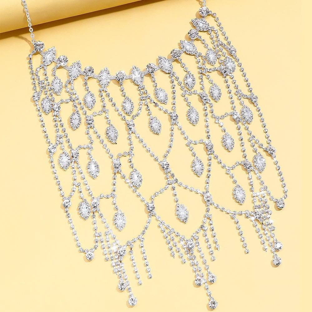 Long Tassel Rhinestone Necklace Women's High Sense Temperament Light Luxury Full Diamond Neck Chain Versatile Accessories