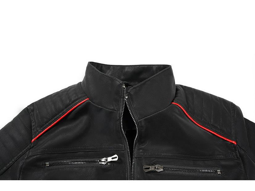 Мужская кожаная куртка приталенного кроя с воротником-стойкой - Осенне-зимний мотоциклетный стиль
