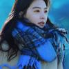 Atmospheric Blue Plaid Scarf for Women In Autumn and Winter Retro Mohair Warm and Thickened Long Tassel Shawl Scarf