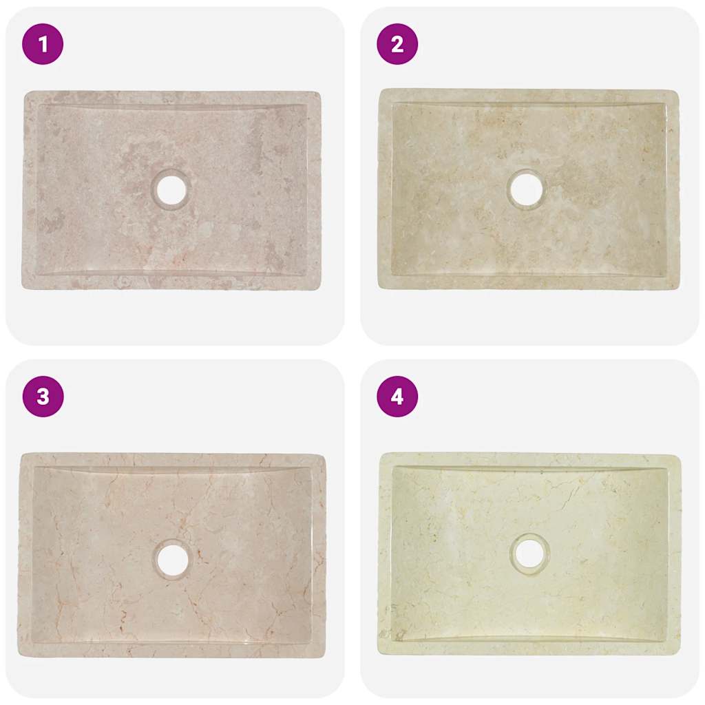Wash Basin 45 x 30 x 12 cm Marble High Gloss Cream