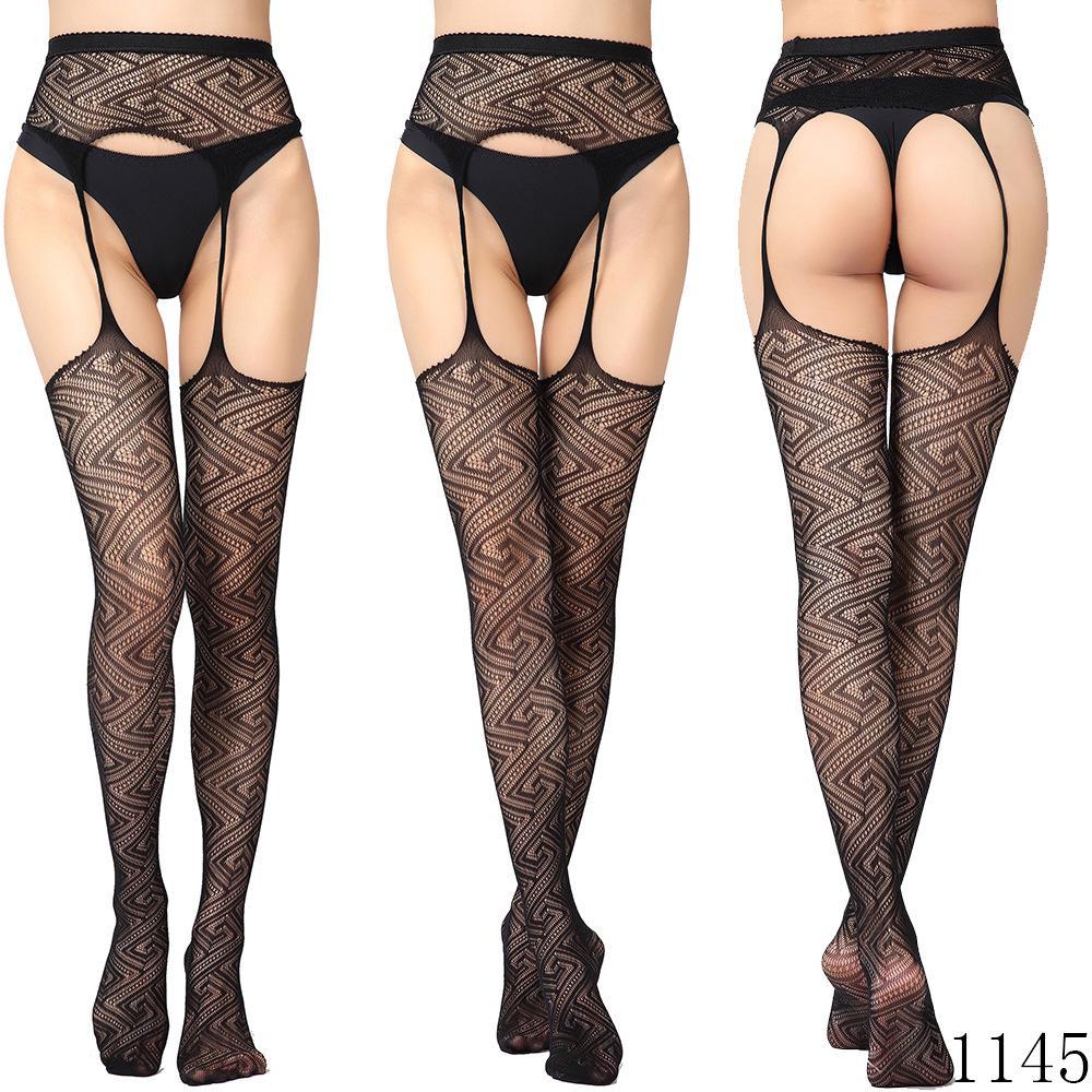 European & American Women's Mesh Jacquard Garter One-Piece Pantyhose