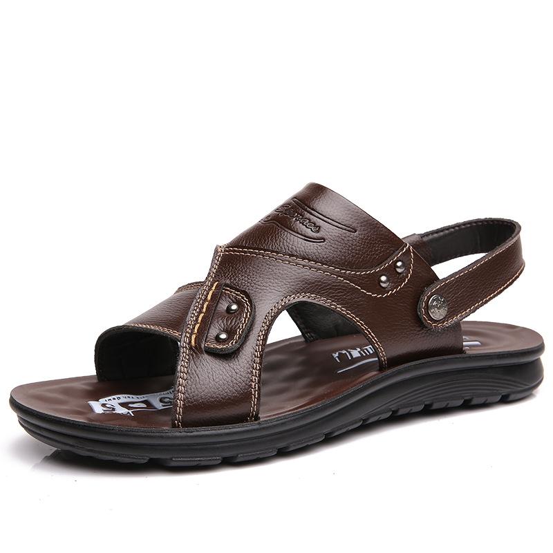 Модные мужские новые тапочки кожаные летние сандалии повседневная пляжная обувь сандалии из коровьей кожи нескользящие тапочки модный тренд