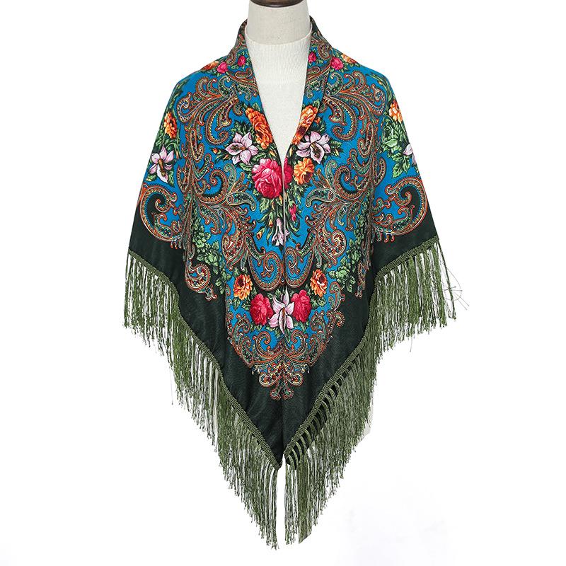 Ethnic Russian Print Tassel Shawl & Cardigan Scarf - High-End Dual-Use Square Design