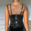 Женская рыболовная сетка блестящая бриллиантовая с разрезом сексуальный жилет с открытым пупком