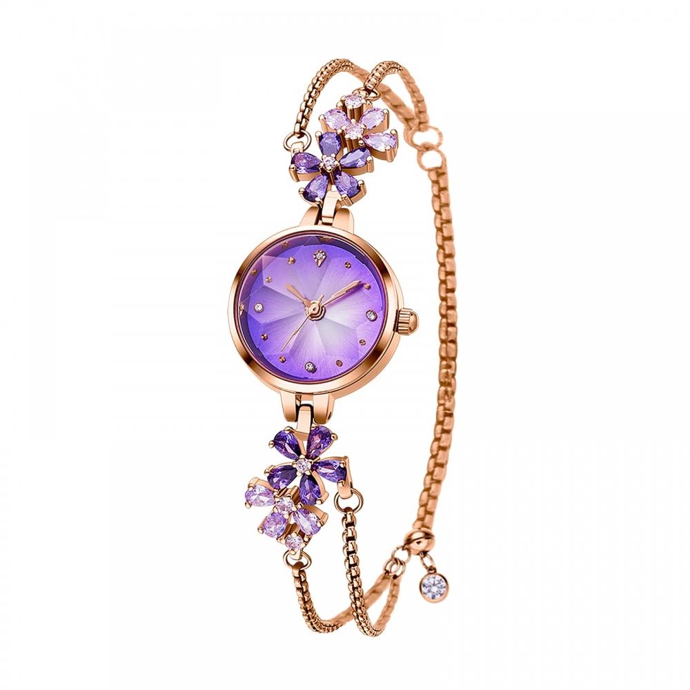 TIME100 Женские часы с японским кварцевым браслетом и многогранным стеклянным кристаллом, водонепроницаемые женские часы (фиолетовый)