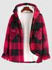 Men's Checkerboard Plaid Pattern Winter Warmth Fluffy Faux Fur Hooded Jacket