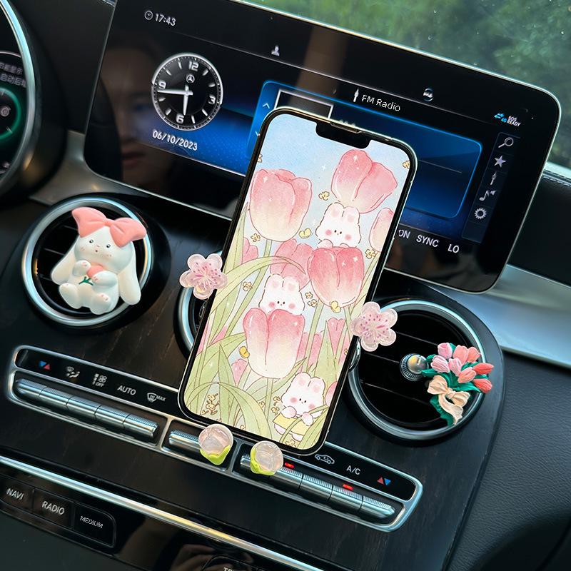 Противоударный автомобильный держатель для телефона с кроликом на воздуховоде для девочек