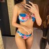 Сексуальный красочный принт с бретелькой на шее, женский купальник, женский купальник, комплект из двух частей, мягкий купальный костюм для плавания