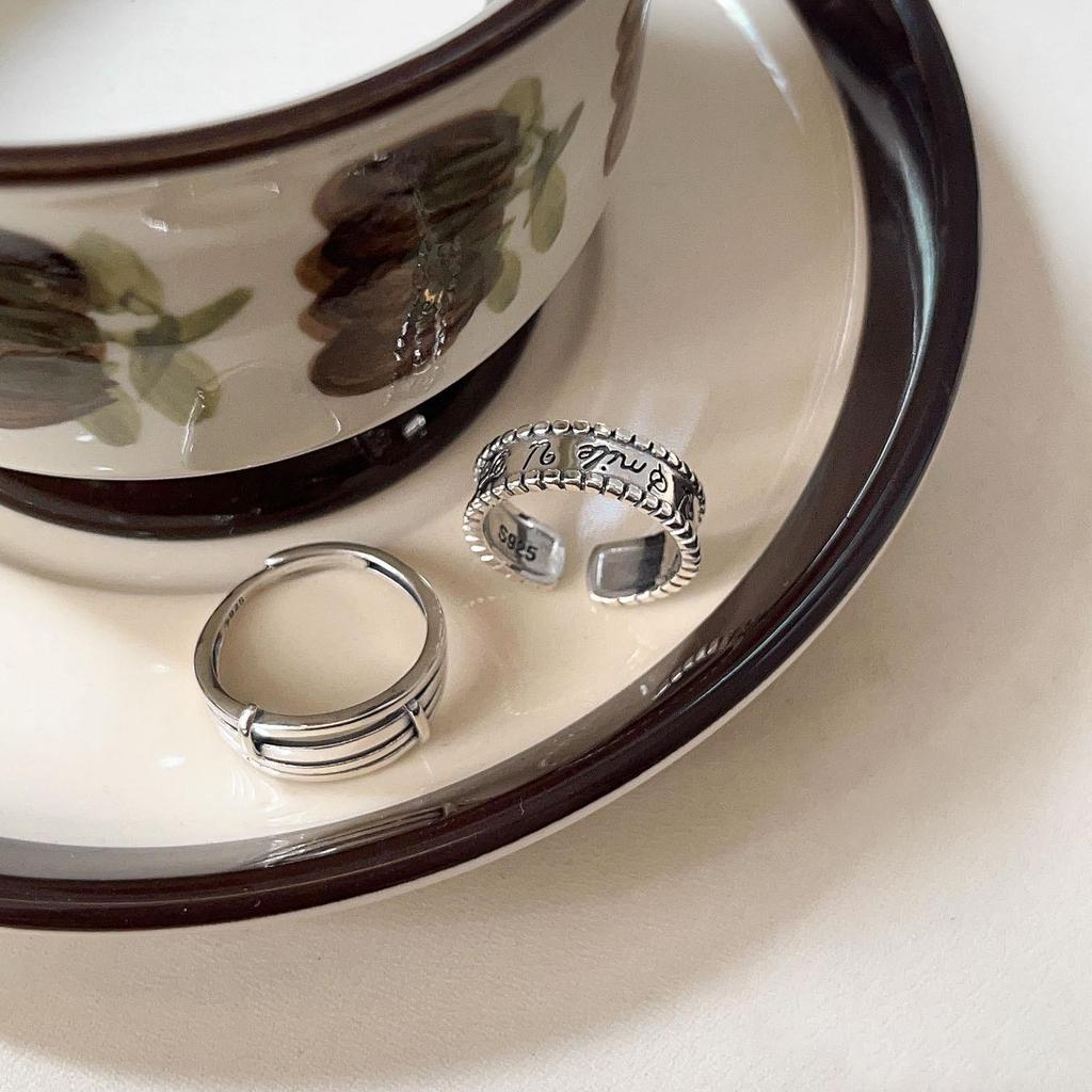 Yinruitai Ретро Кольцо из стерлингового серебра 925 пробы с регулируемым состаренным письмом для женщин - Нишевый дизайн, украшение на указательный палец