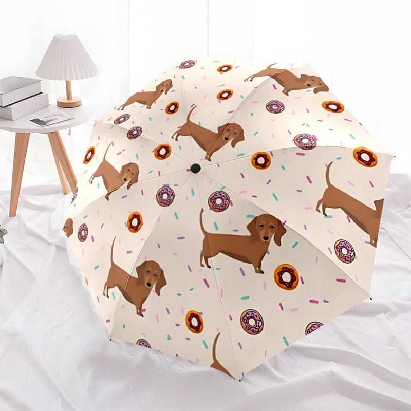 1pc Dachshund Donuts Automatic Folding Umbrella - Compact 8-Rib Design, Durable Plastic & Iron, Lightweight for Outdoor Daily Use118