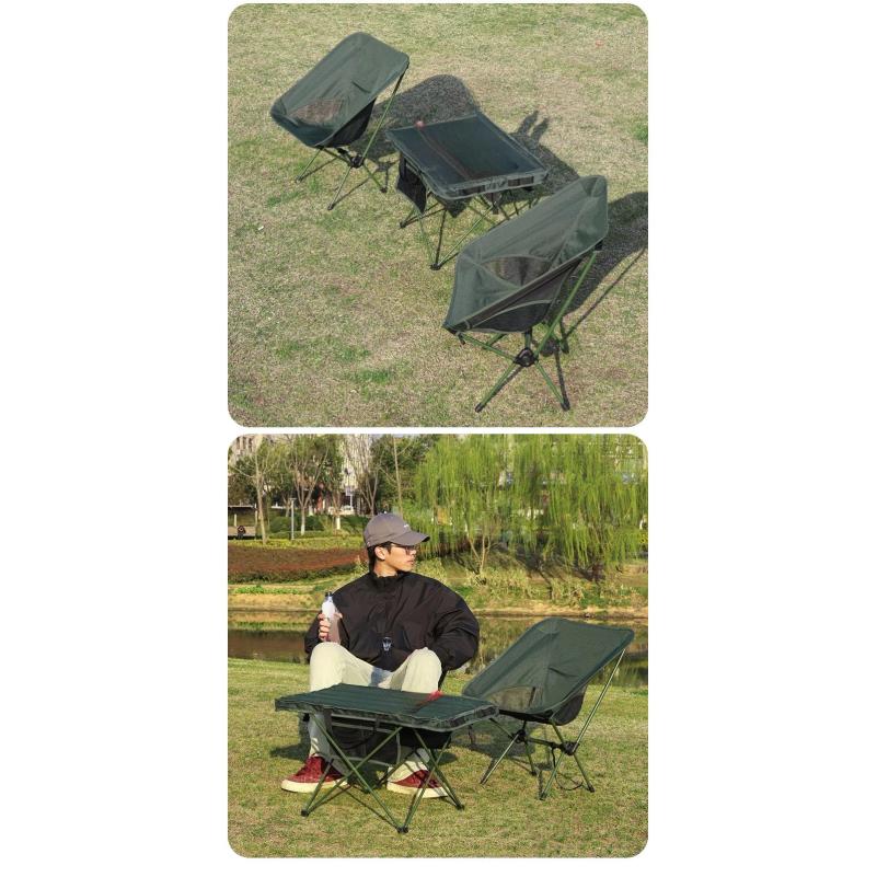 Outdoor Folding Table and Chair Three-Piece Set for Picnic Camping Portable Foldable Moon Chair Aluminum Alloy and Chair Set