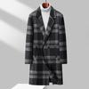 Новое осенне-зимнее мужское двубортное шерстяное двухстороннее шерстяное пальто длиной до колена, тонкое мужское клетчатое пальто