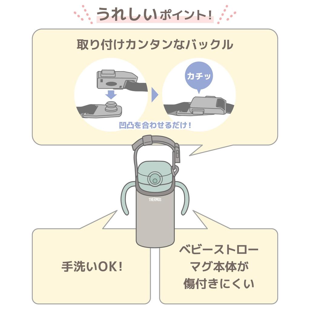 Thermos Straw Mug Pouch, 350ml Capacity, Beige, with Easy-AttachRemove Buckle, APK-350 BE