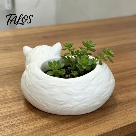 Талос 3D-печатный цветочный горшок 'Спящий кот', Мини-горшок для рабочего стола, Декоративный держатель для суккулентов и маленьких зеленых растений