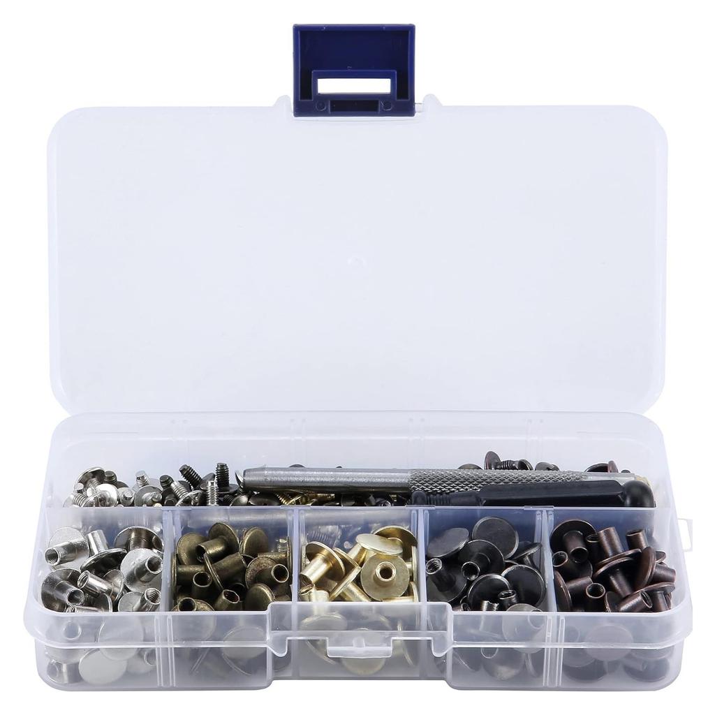 125 Set Multipurpose Chicagos Binding Screws Set for Leather Craft Supplies and Bookbinding with Storage Box Use