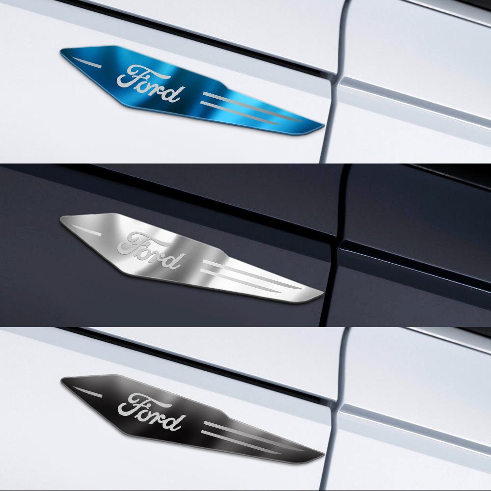 ZDO1 2pcs Reflective Car Body Side Fender Metal Sticker Auto Refit Center Cover For Ford Focus Mondeo Fiesta Fusion Mustang Kuga mk5