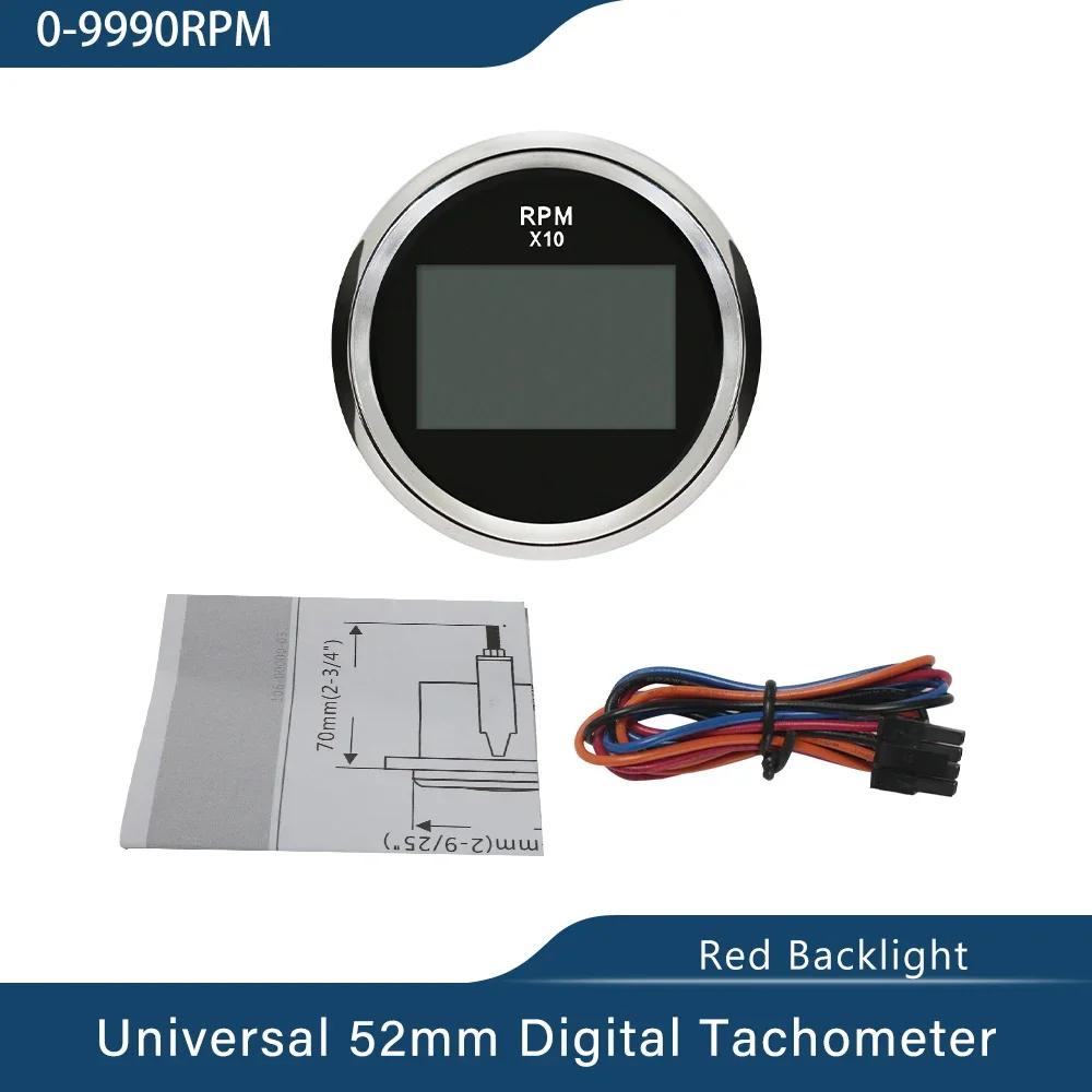 ELING 52mm Digital Tachometer RPM Rev Counter 0-9990RPM with Hour Meter Red Backlight for Car Boat Universal