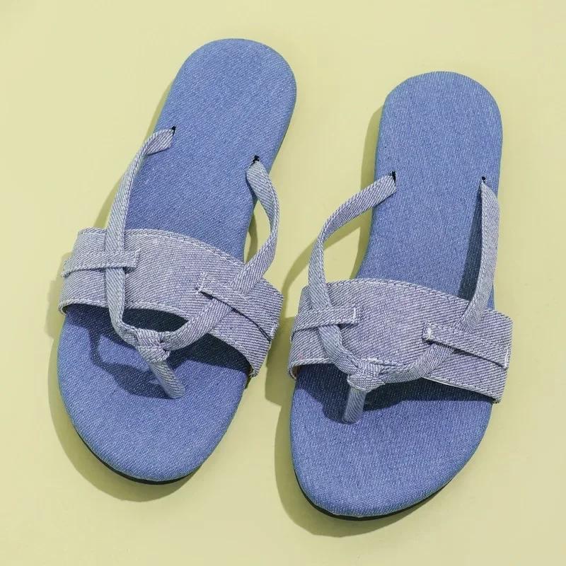 2024 Горячая Распродажа Летняя Высококачественная Женская Обувь Джинсовые Плоские Женские Тапочки Модные Большие Размеры Шлепанцы Женская Пляжная Обувь