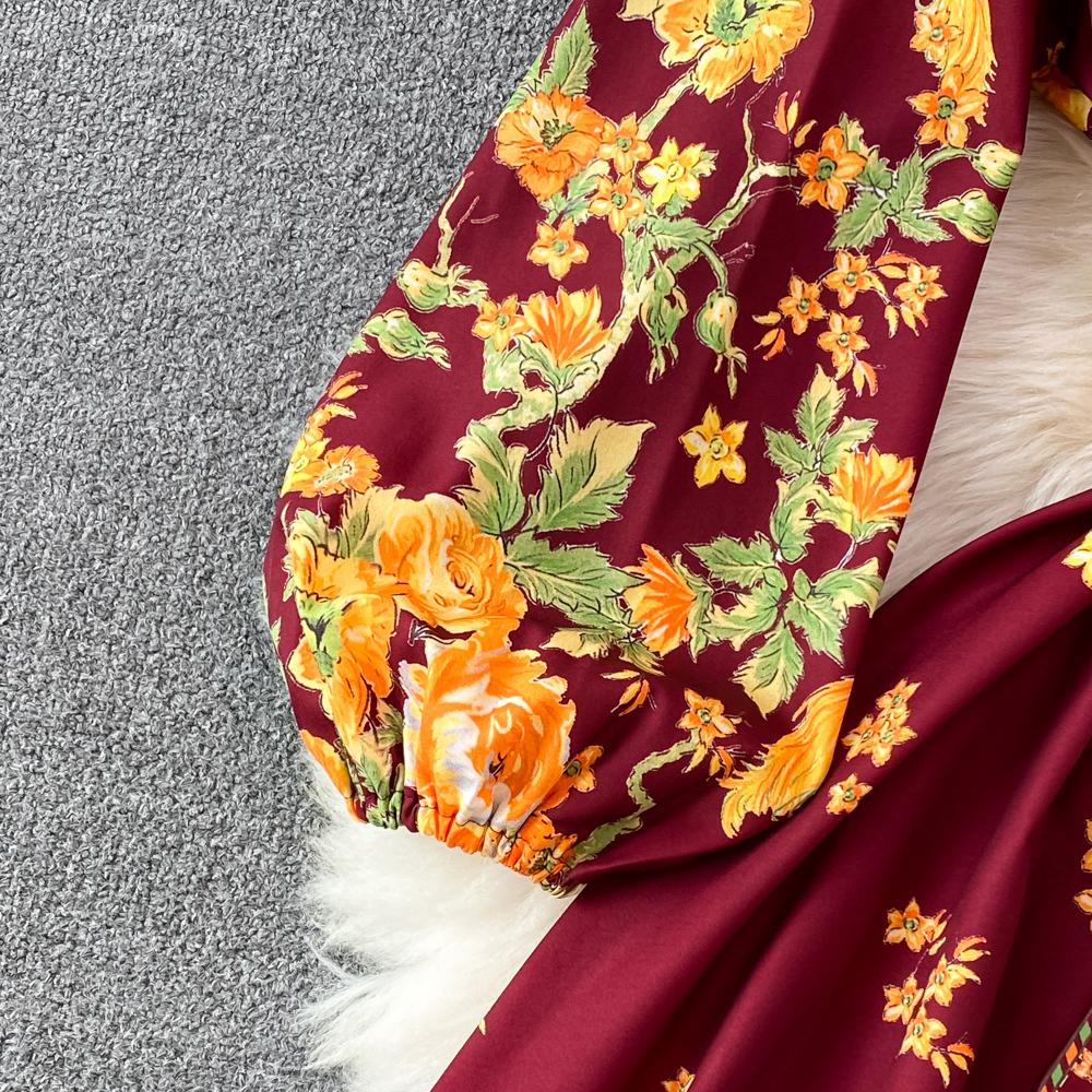 RUGOD Весенне-осеннее высококачественное платье трапециевидной формы с круглым вырезом и длинными рукавами и принтом на талии, элегантное длинное свободное платье