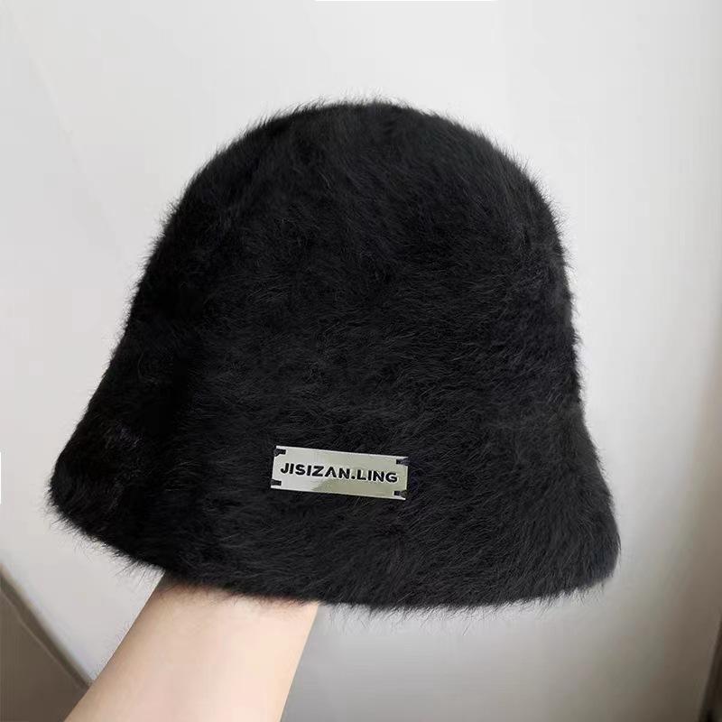 Rabbit fur hat women's winter versatile bucket hat shows a small washbasin hat thickened plush warm knitted cold hat