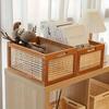 Style Rattan Wooden Storage Basket  Hand Woven Rectangular Shelves for Home Storage, Toy Grocery Boxes for Kitchen, Bathroom, Living Room, Bedroom,