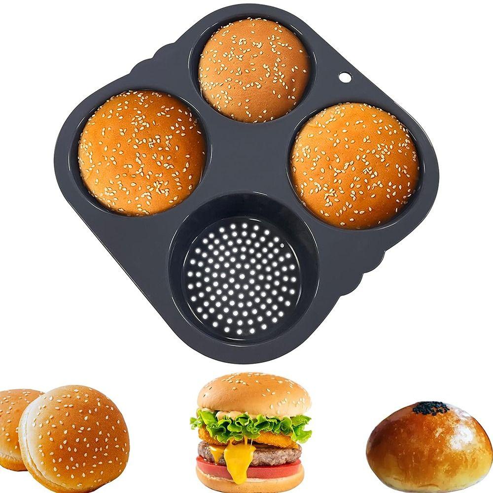 Non-stick Hamburger Bun Mold Silicone Baking Tray Heat Resistant Bread Loaf Pan Sandwich