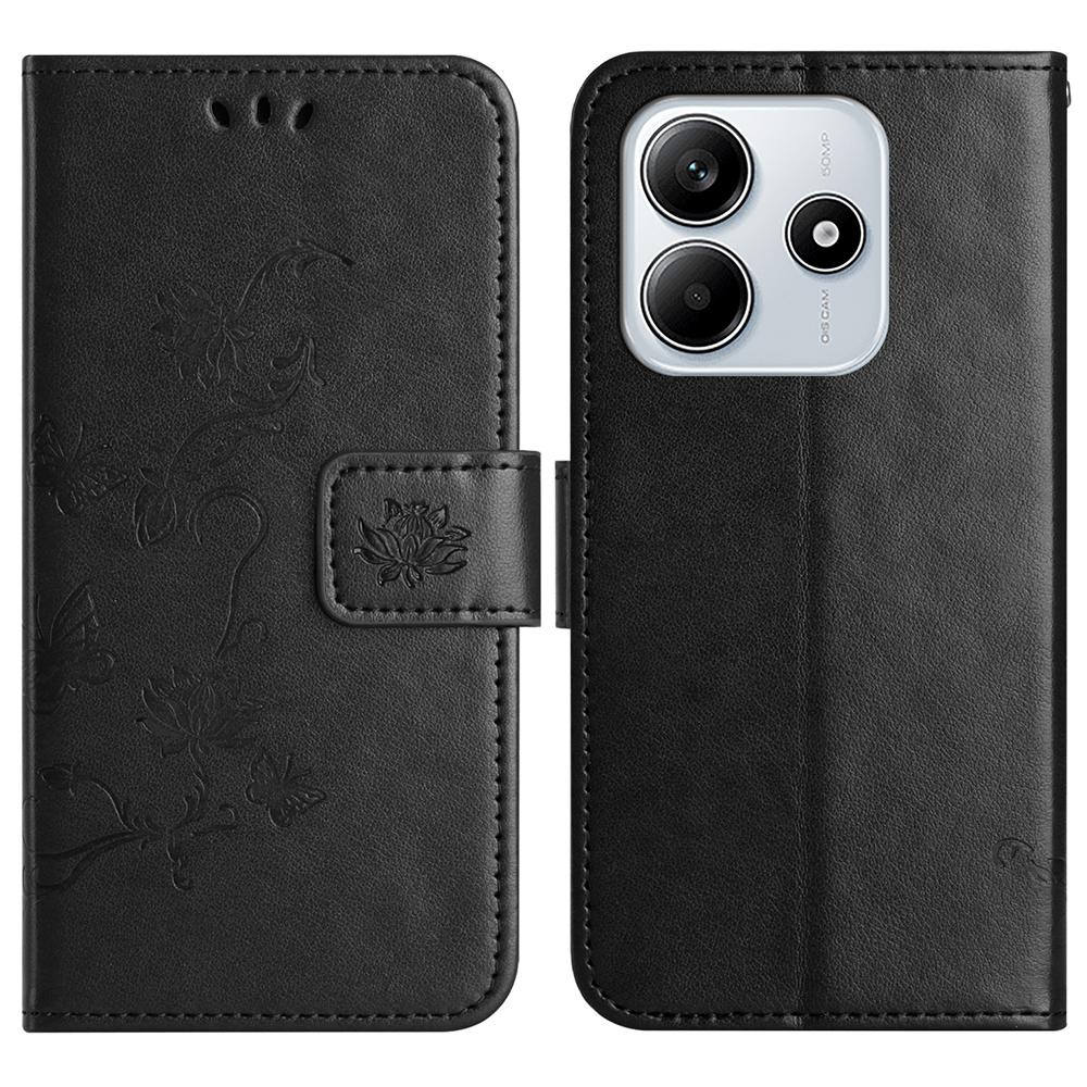 For Xiaomi Redmi Note 14 5G Case Wallet Stand Imprinted Butterfly Flower PU Leather Phone Cover