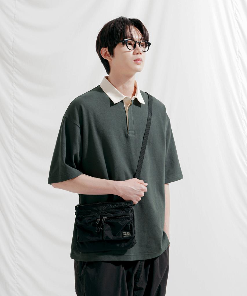 JEMUT Work Oversized Collared Short Sleeve T-Shirt Ash Khaki Sost2568