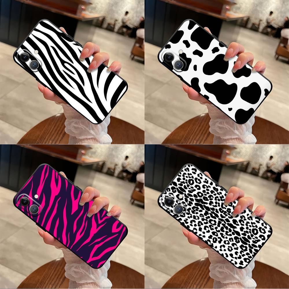 Корова Зебра Полоска Для iPhone 13,17,11,12,16,14,15,Plus,Pro Max Мягкий Силикон Черный Чехол для Телефона