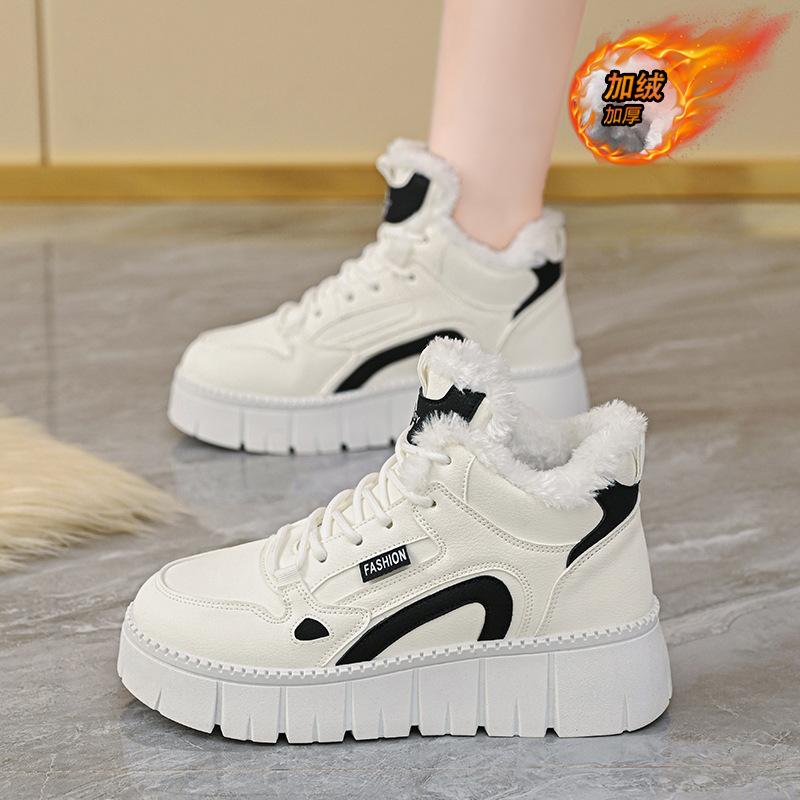 2025 зимние бархатные высокие кеды, новая корейская версия, ins, студенческие спортивные кеды, повседневные утепленные хлопковые кеды