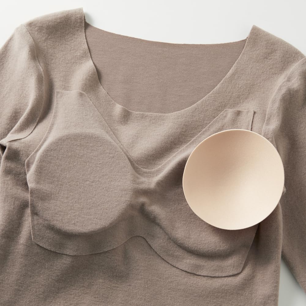 Gunze Kirei Labo Seamless Bra Cotton Long Warm Size M Top, Blend, Thick, Brushed, Warm, Cupped, Sleeve, Innerwear, KL9959R, Women's, Off-Pink,