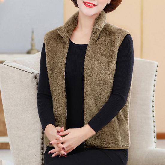 Осень-зима, женский жилет, пальто с воротником-стойкой, без рукавов, утолщенный плюшевый Zpper, защита шеи, карманы, сплошной цвет, женский теплый жилет среднего возраста